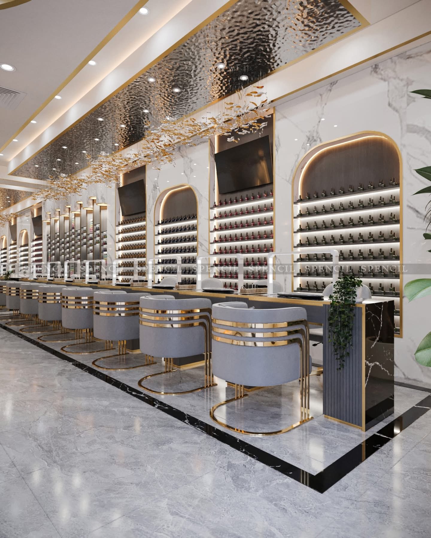Design rendering of a luxury nail salon interior